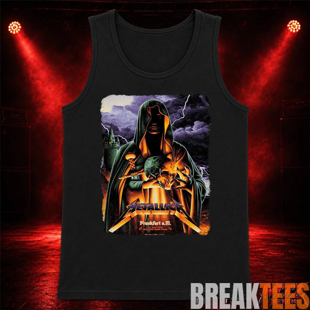 Metallica World Tour M72 May 22 2026 Frankfurt Germany Deutsche Bank Park Cloaked Skull Storm T-Shirt