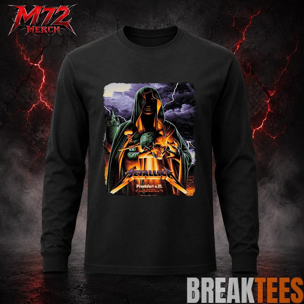 Metallica World Tour M72 May 22 2026 Frankfurt Germany Deutsche Bank Park Cloaked Skull Storm T-Shirt
