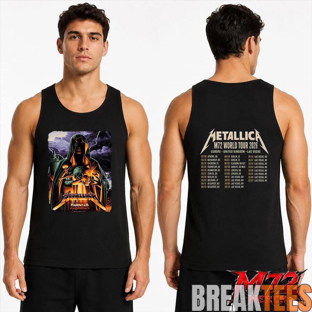 Metallica World Tour M72 May 22 2026 Frankfurt Germany Deutsche Bank Park Cloaked Skull Storm Two Sided T-Shirt