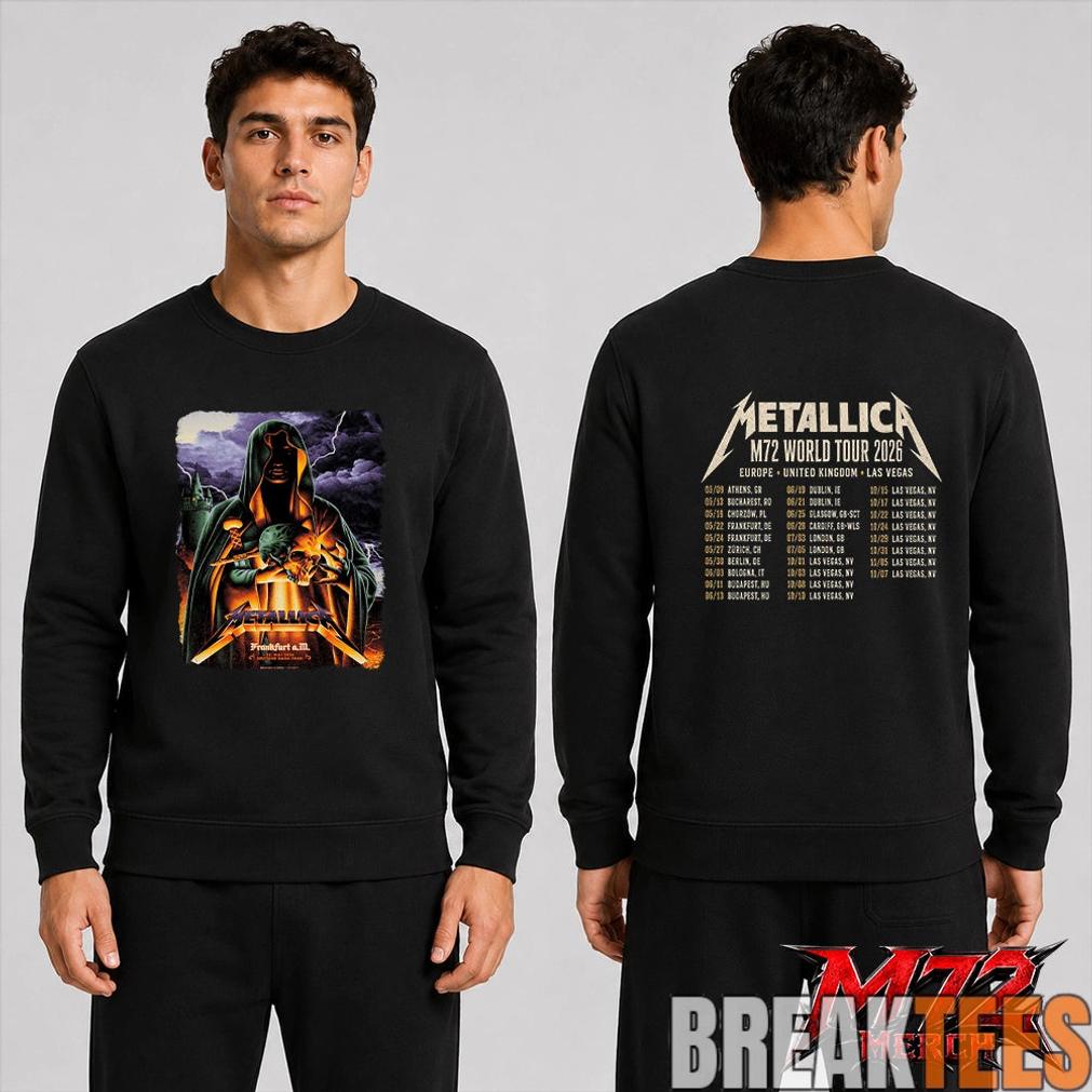 Metallica World Tour M72 May 22 2026 Frankfurt Germany Deutsche Bank Park Cloaked Skull Storm Two Sided T-Shirt