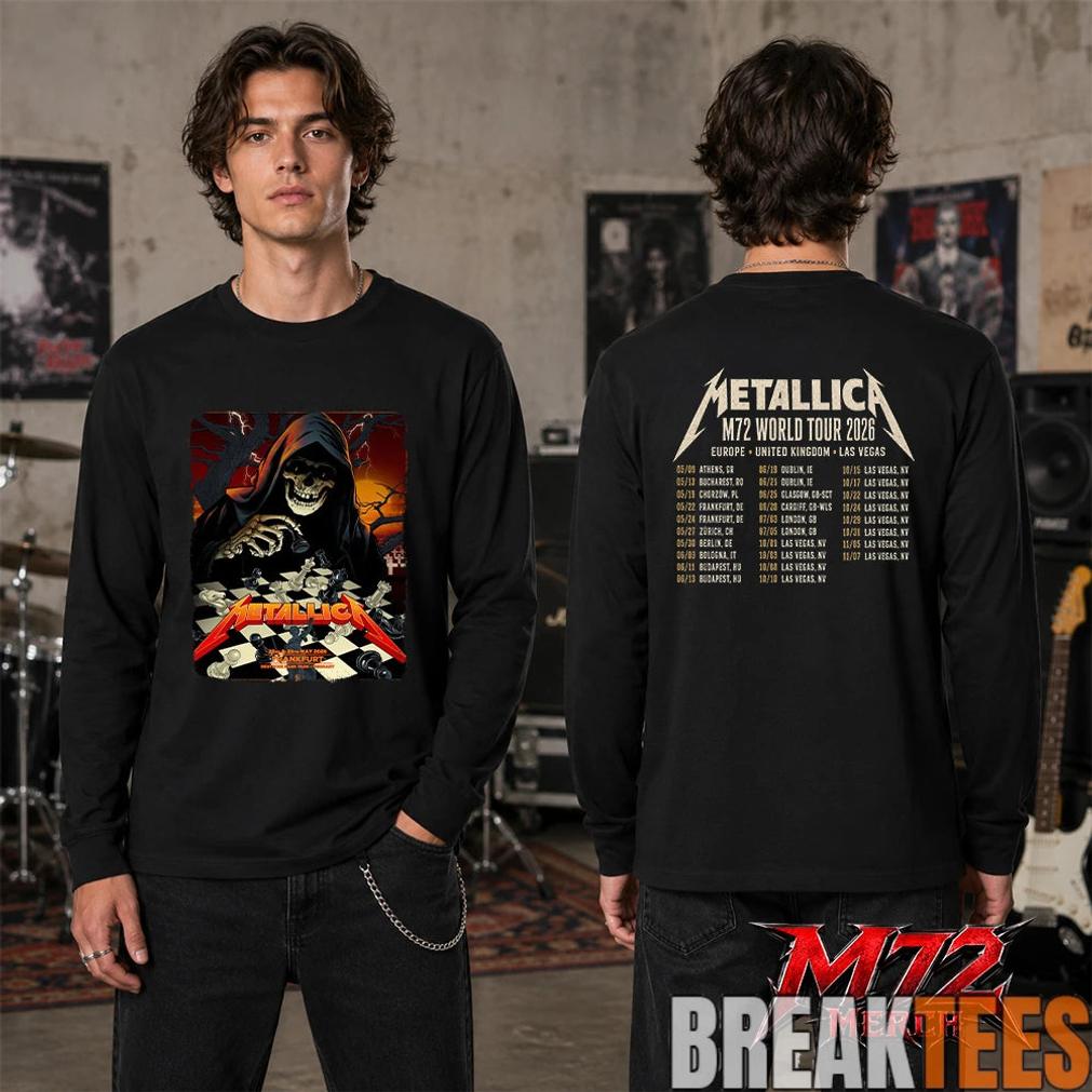 Metallica World Tour M72 May 22 & 24 2026 Frankfurt Germany Deutsche Bank Park Grim Reaper Chess Two Sided T-Shirt