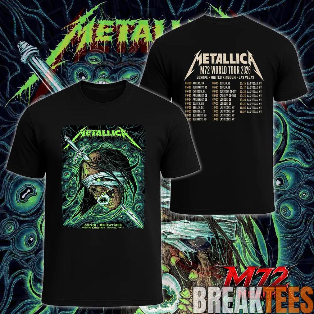 Metallica World Tour M72 May 27 2026 Zürich Switzerland Stadion Letzigrund Mummy Dagger Eye 2 Side T-Shirt