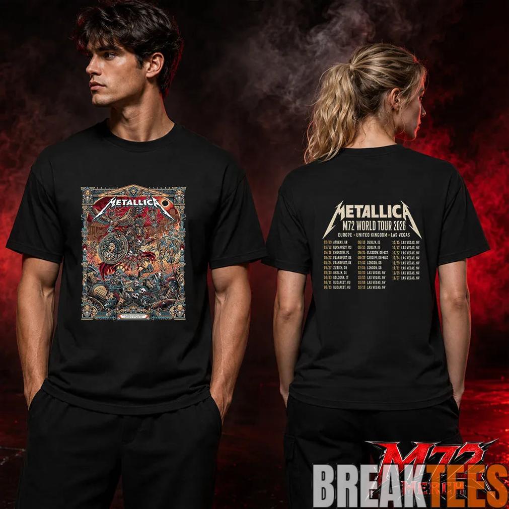 Metallica World Tour M72 May 9 2026 Athens Greece Olympic Stadium Creeping Death Setlist Battle Warrior Two Sided T-Shirt