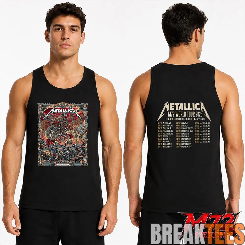 Metallica World Tour M72 May 9 2026 Athens Greece Olympic Stadium Creeping Death Setlist Battle Warrior Two Sided T-Shirt