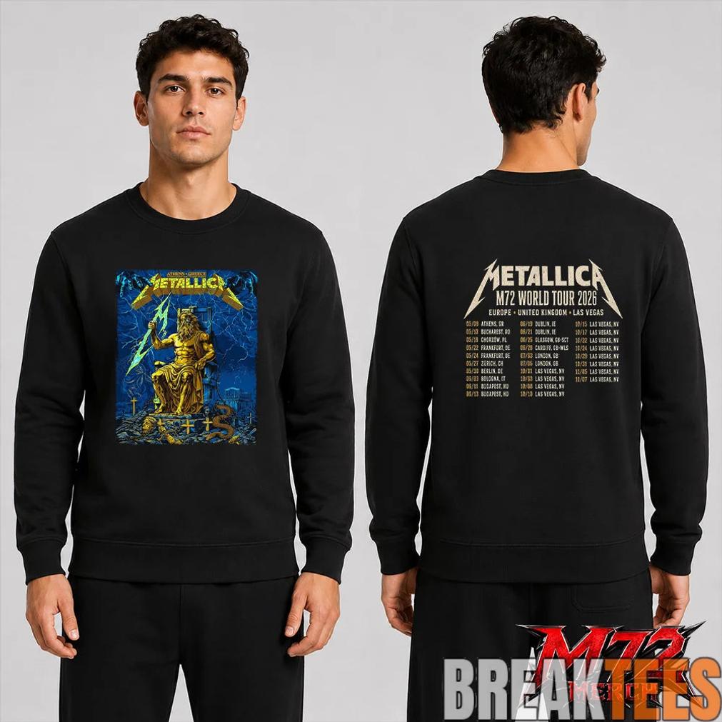 Metallica World Tour M72 May 9 2026 Athens Greece Olympic Stadium Zeus Thunder Two Sided T-Shirt