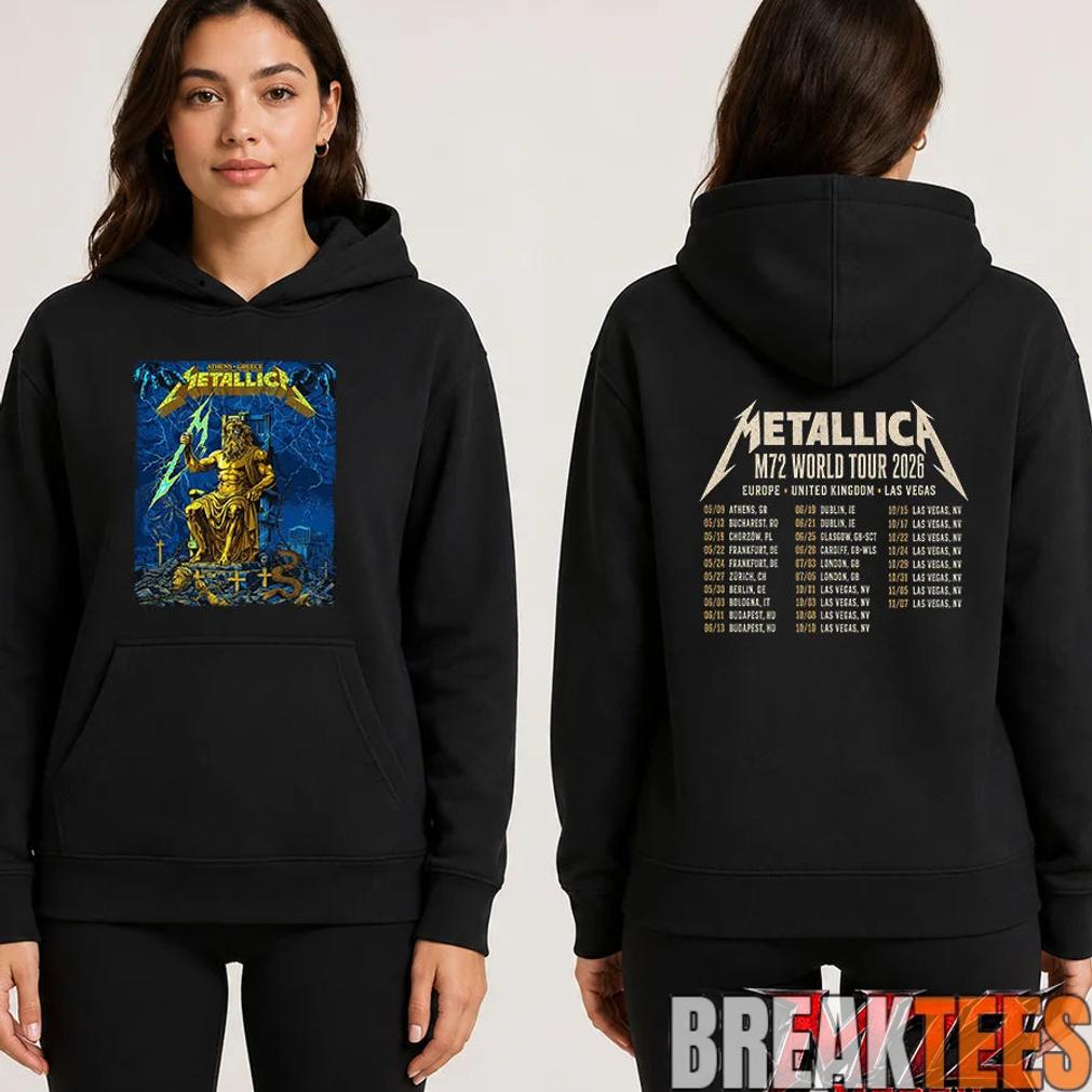 Metallica World Tour M72 May 9 2026 Athens Greece Olympic Stadium Zeus Thunder Two Sided T-Shirt
