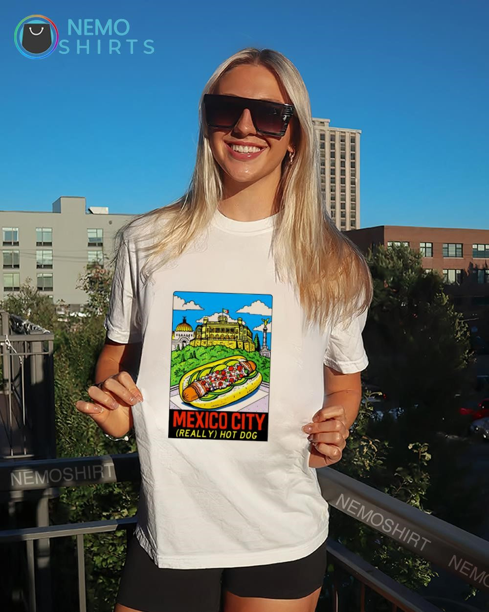 Mexico City landmarks realle hot dog shirt