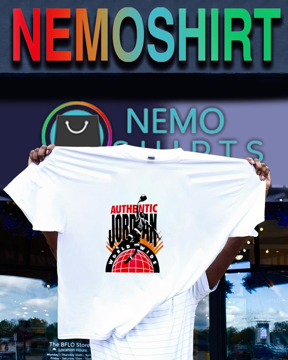 Michael Jordan dunking over authentic world wide shirt