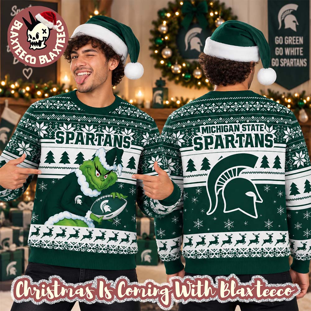Michigan State Spartans NCAA Grinch Stole The Ball Festive 2026 Christmas Ugly Sweater