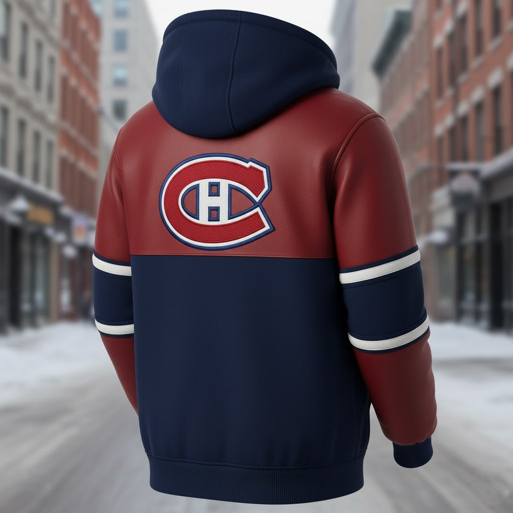 Montreal Canadiens Faux Leather Sleeve NHL Pullover 2025 Hoodie