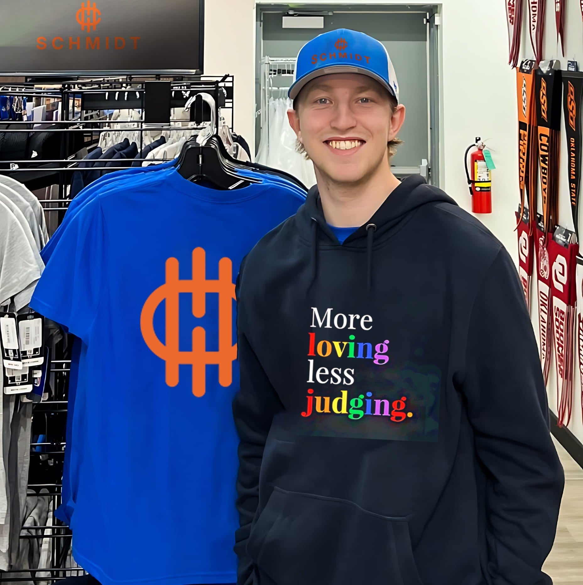 More loving less judging rainbow text shirt