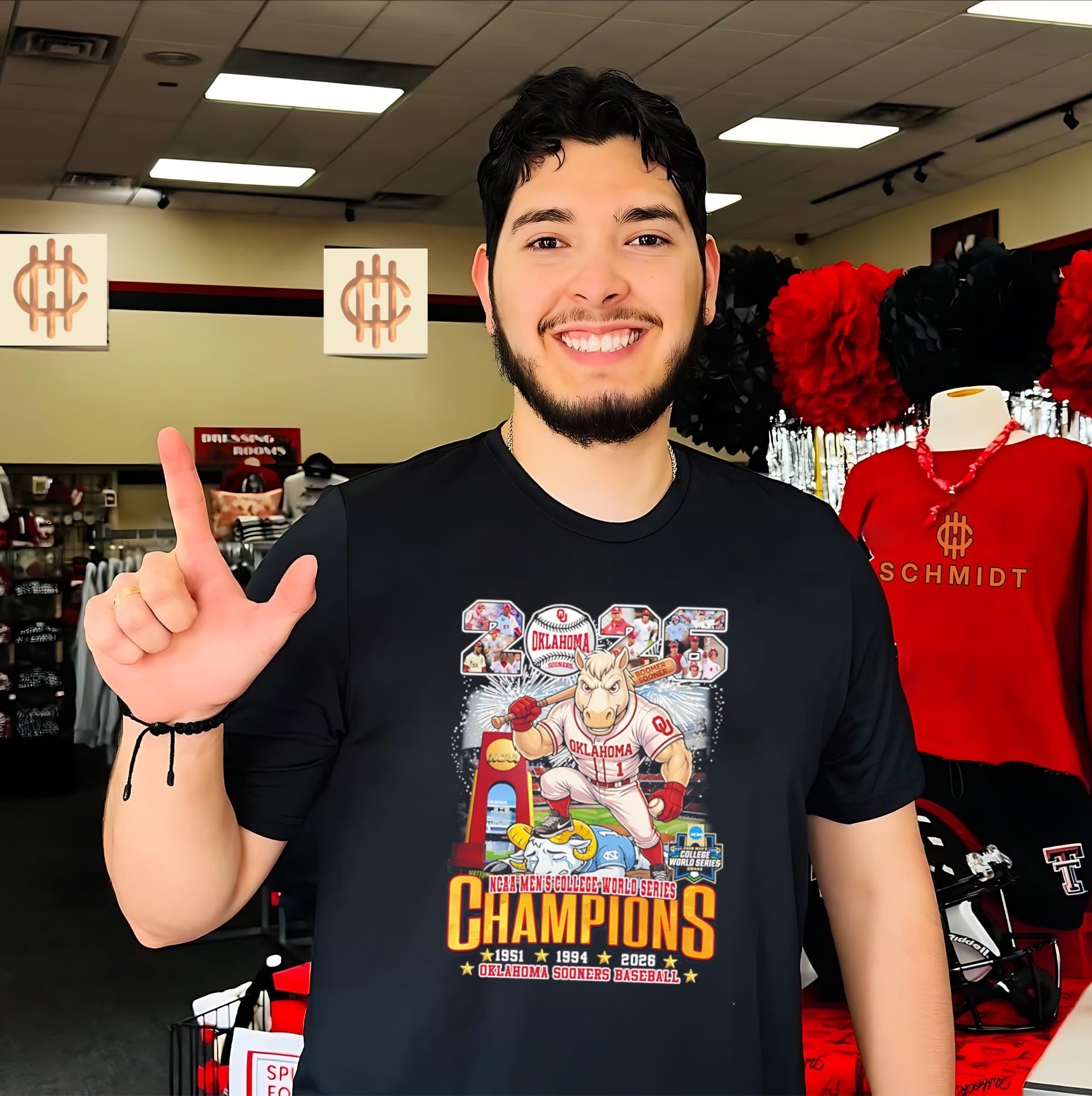 NCAA Men’s College World Series Champions 1951 1994 2026 Oklahoma Sooners Baseball mascot shirt