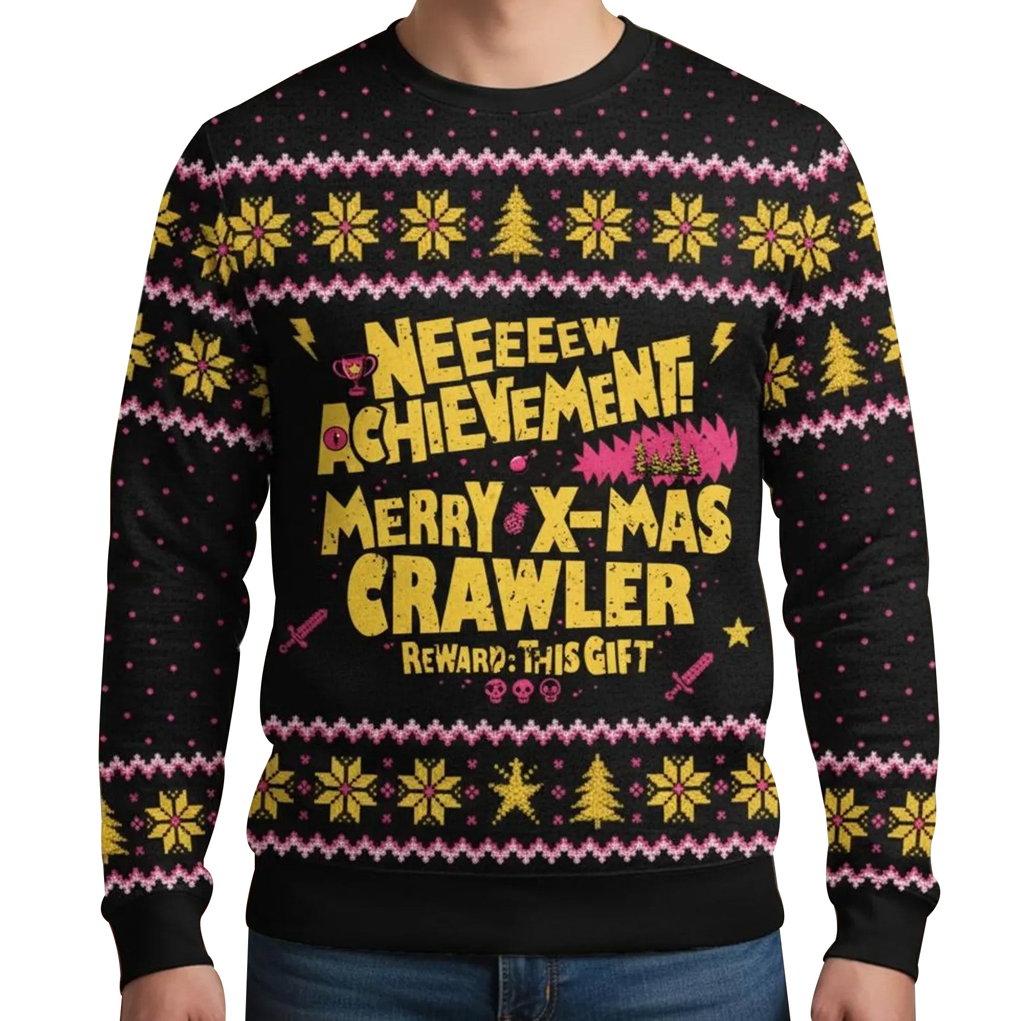 Neeeeew Achievement Merry X-mas Crawler Ugly Christmas Sweater