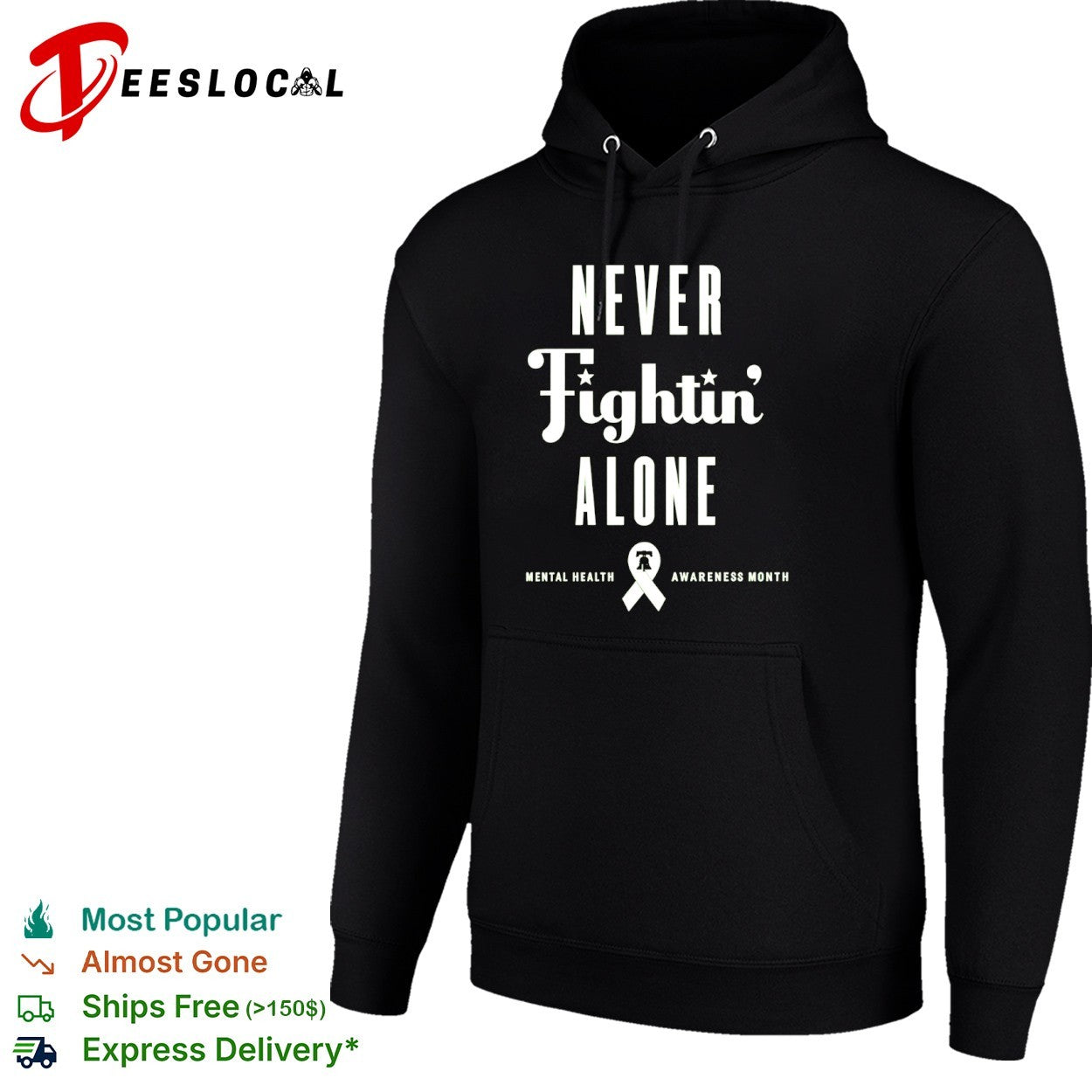 Never Fightin Alone Mental Health Awareness Month Liberty Bell Awareness Ribbon shirt