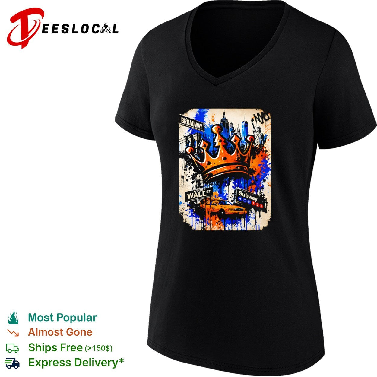 New York City Broadway Wall St graffiti crown subway ACE 123 NYC shirt
