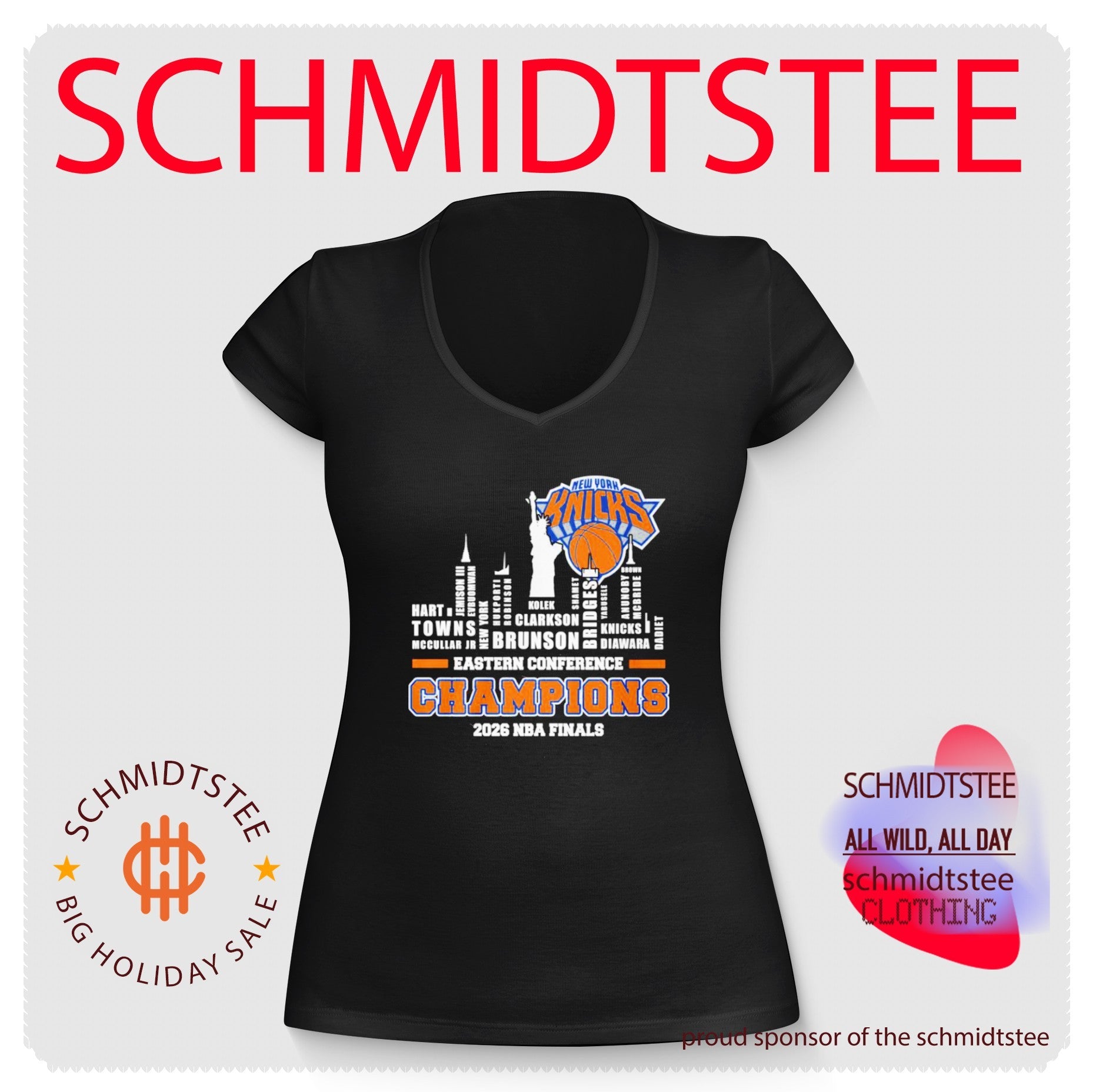 New York Knicks 2026 NBA Finals Eastern Conference Champions player names city skyline shirt