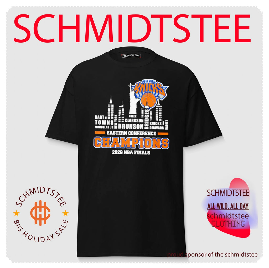 New York Knicks 2026 NBA Finals Eastern Conference Champions player names city skyline shirt