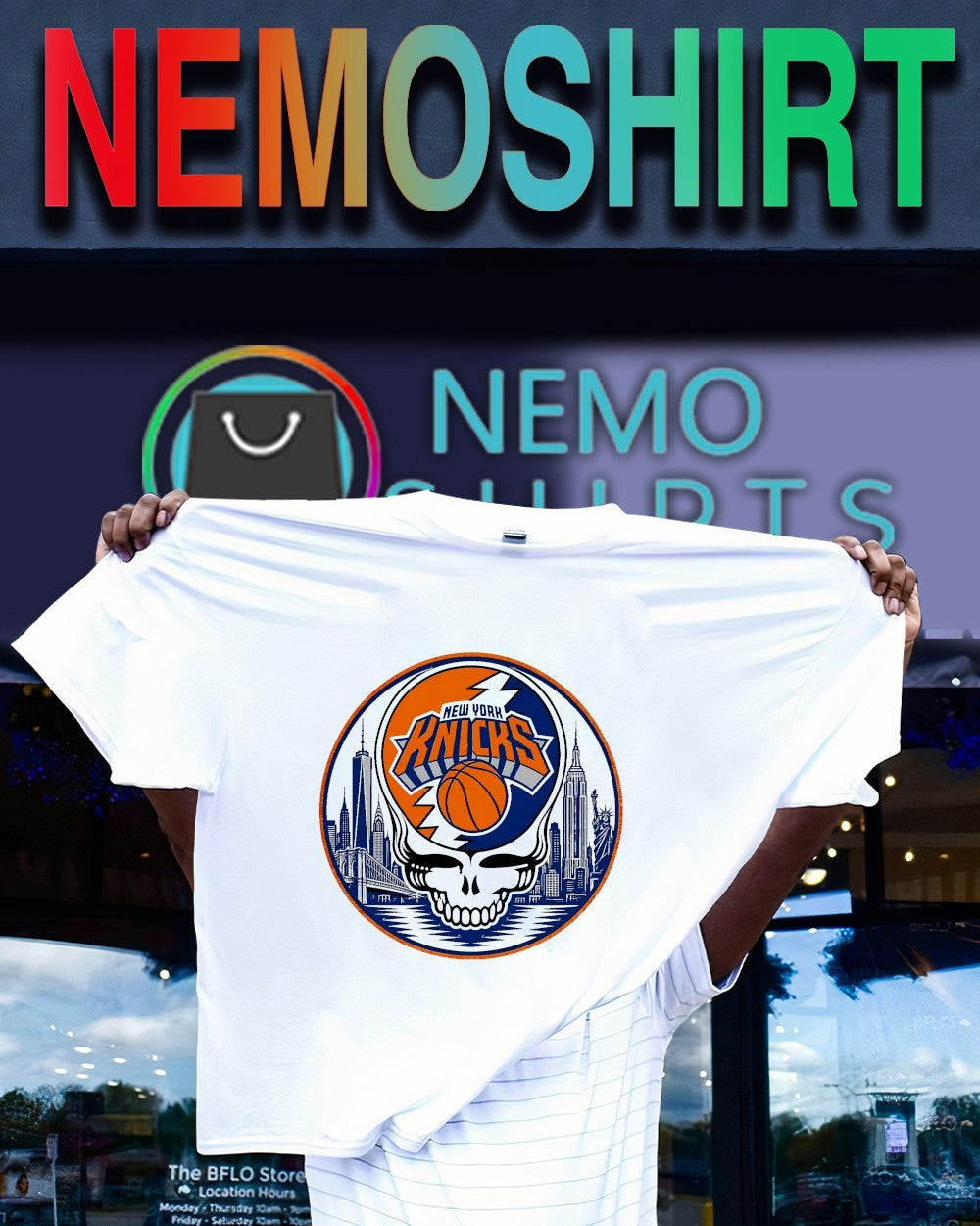 New York Knicks Grateful Dead Steal Your Face skull skyline shirt
