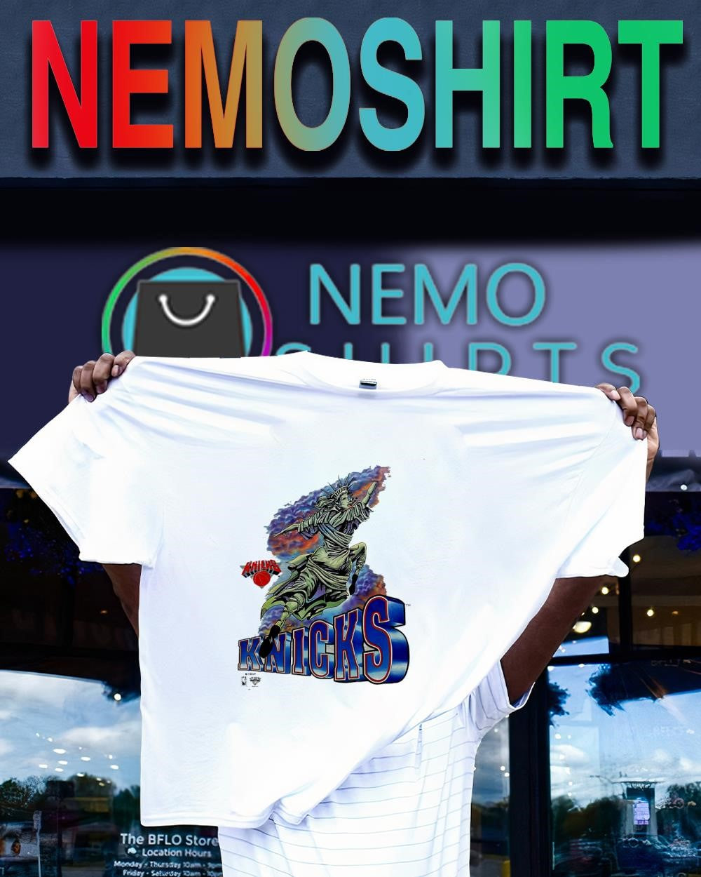 New York Knicks Statue of Liberty lay up graphic shirt