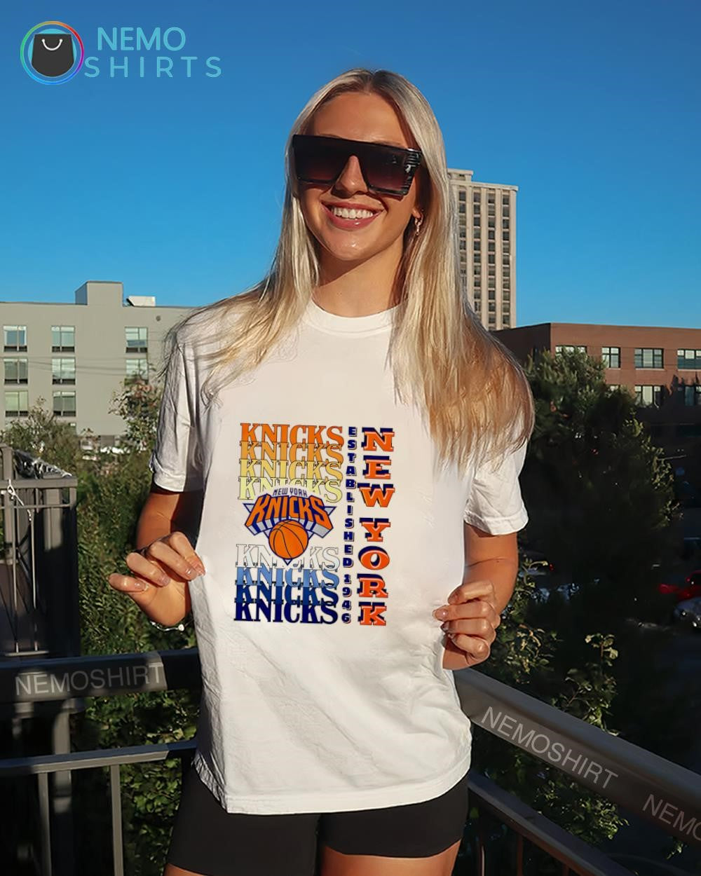 New York Knicks gradient wordmark logo shirt