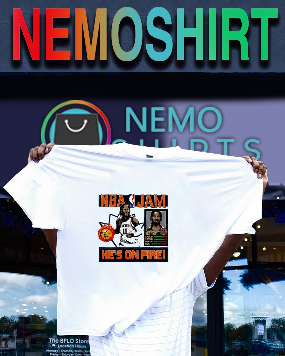 New York Knicks player Jalen Brunson NBA Jam he’s on fire shirt