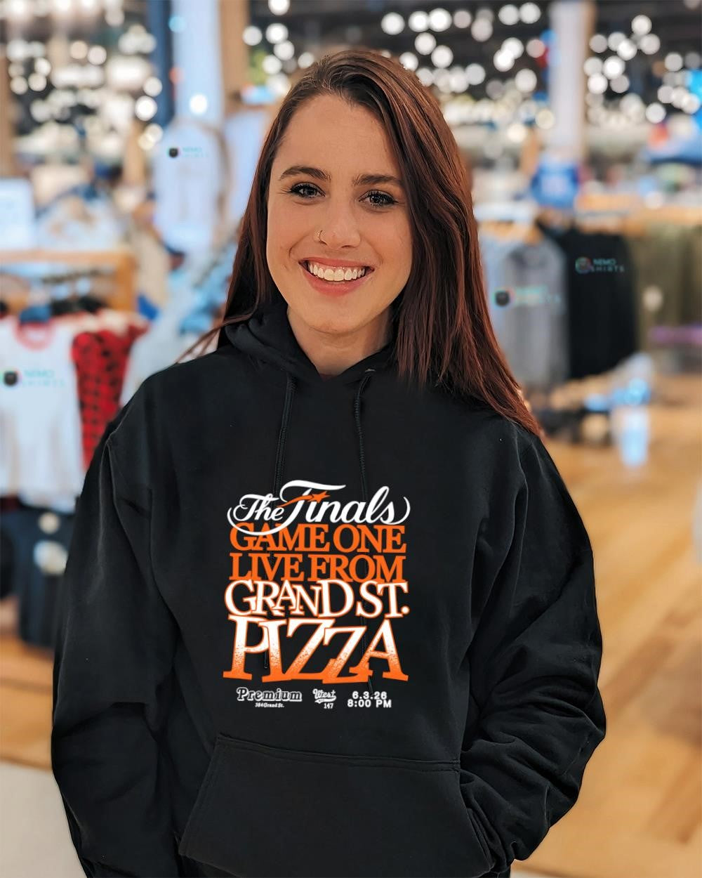 New York Knicks the finals game one live from grand St. Pizza shirt