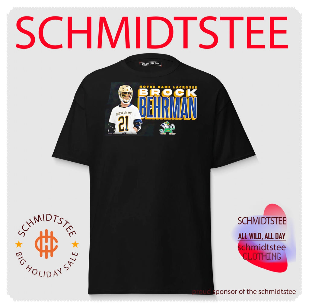 Notre Dame Lacrosse Brock Behrman number 21 illustration shirt