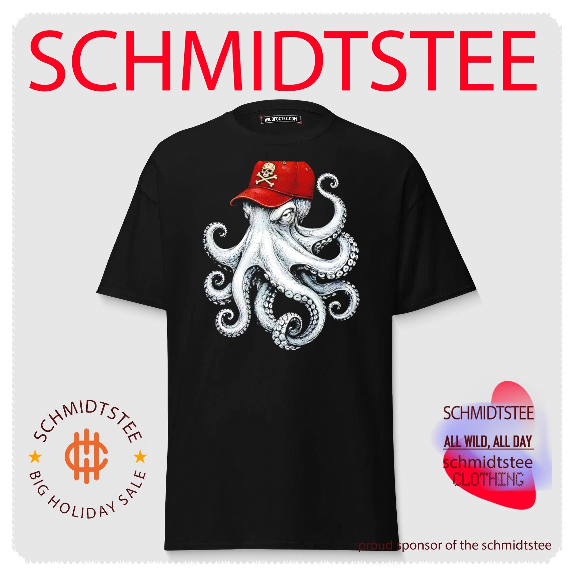 Octopus wearing red skull cap vintage shirt