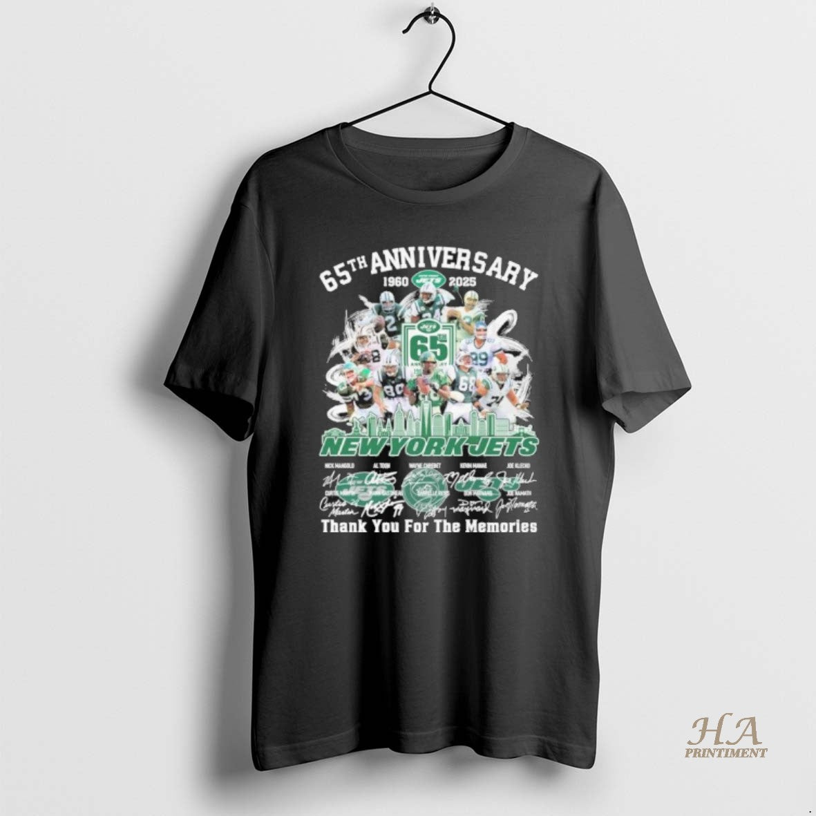 Official 65th Anniversary 1960 2025 New York Jets Team Signatures Shirt Hoodie Sweatshirt | PurePodTees.com