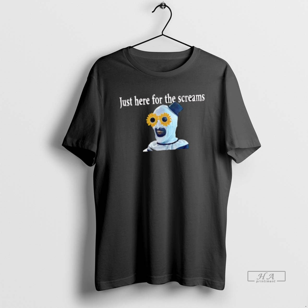 Official Art The Clown Terrifier Creepy Halloween Just Here For The Screams Shirt Hoodie Sweatshirt | PurePodTees.com