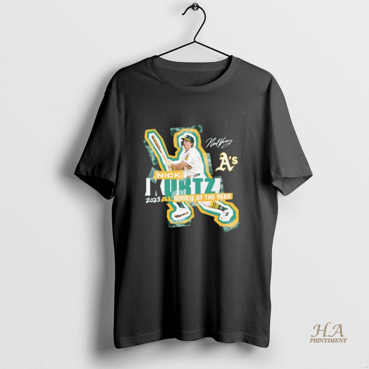 Official Athletics Nick Kurtz 2025 American League Rookie Of The Year Signature Shirt Hoodie Sweatshirt | PurePodTees.com