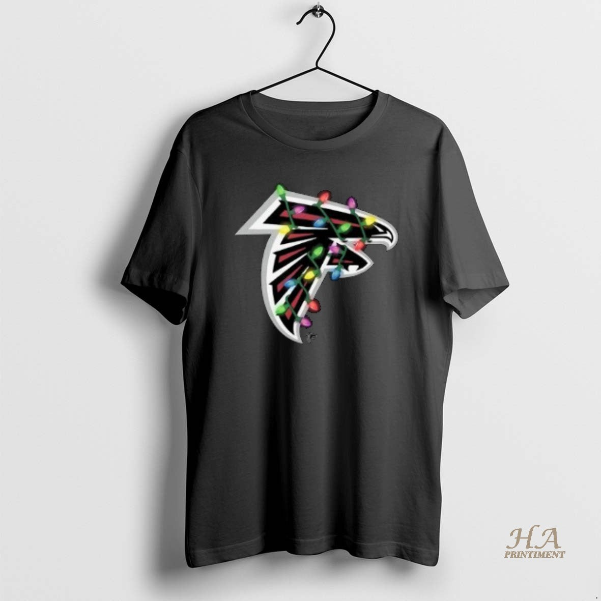 Official Atlanta Falcons Primary Logo Holiday Lights 2025 Circle Black Shirt Hoodie Sweatshirt | PurePodTees.com
