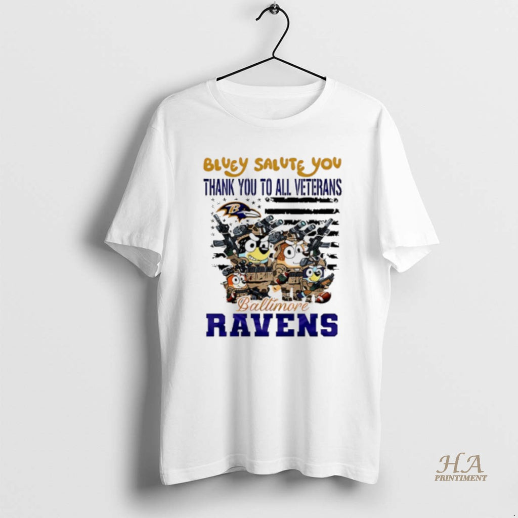 Official Baltimore Ravens Bluey Salute You Thank You To All Veterans Shirt Hoodie Sweatshirt | PurePodTees.com