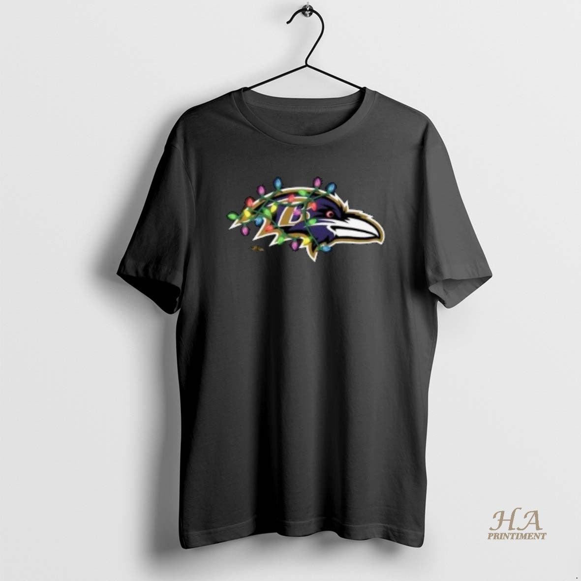 Official Baltimore Ravens Primary Logo Holiday Lights 2025 Circle Black Shirt Hoodie Sweatshirt | PurePodTees.com