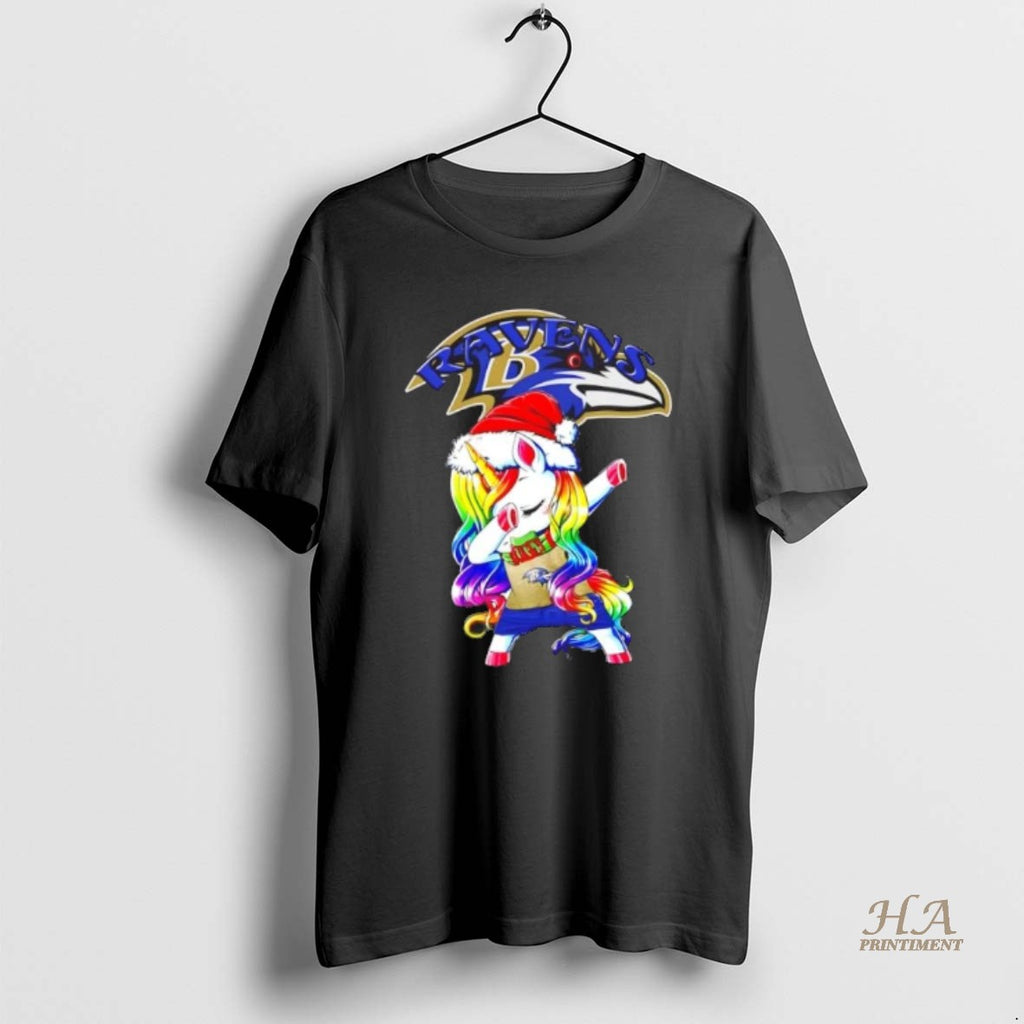 Official Baltimore Ravens X Unicorn Santa Hat Dabbing Merry Christmas Shirt Hoodie Sweatshirt | PurePodTees.com