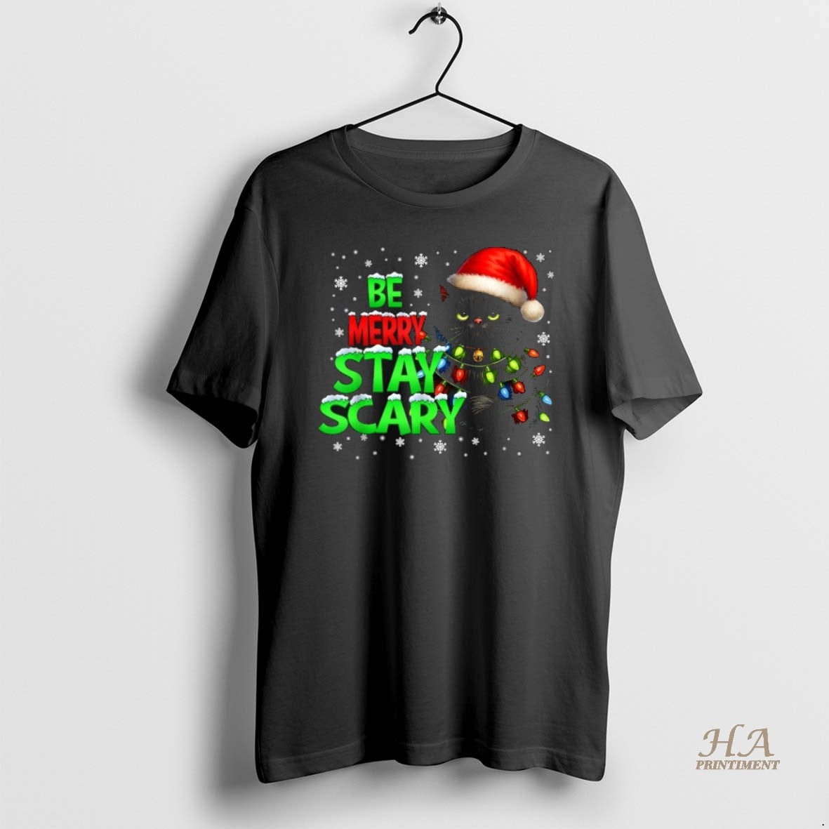 Official Be Merry Stay Scary Black Cat Christmas Shirt Hoodie Sweatshirt | PurePodTees.com