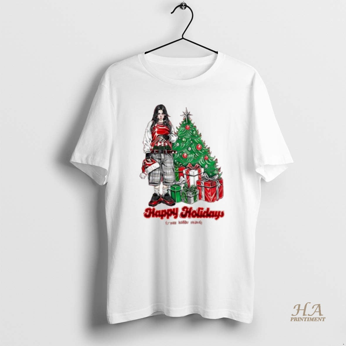 Official Billie Eilish Happy Holidays From Billie Eilish Christmas Tree Shirt Hoodie Sweatshirt | PurePodTees.com