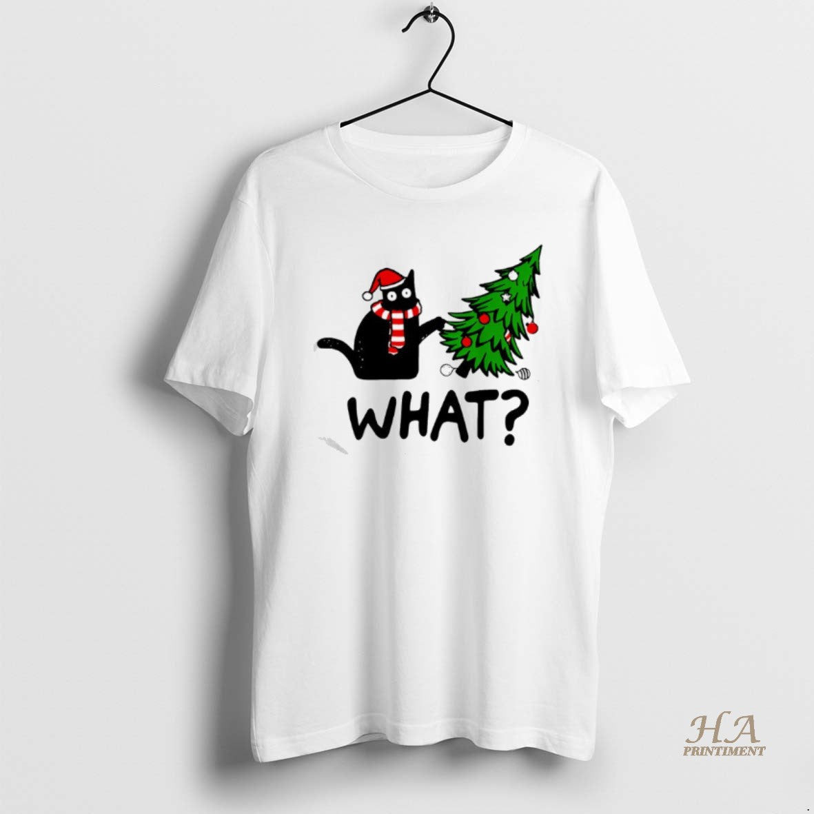 Official Black Cat Gift Pushing Christmas Tree Over Cat What Shirt Hoodie Sweatshirt | PurePodTees.com