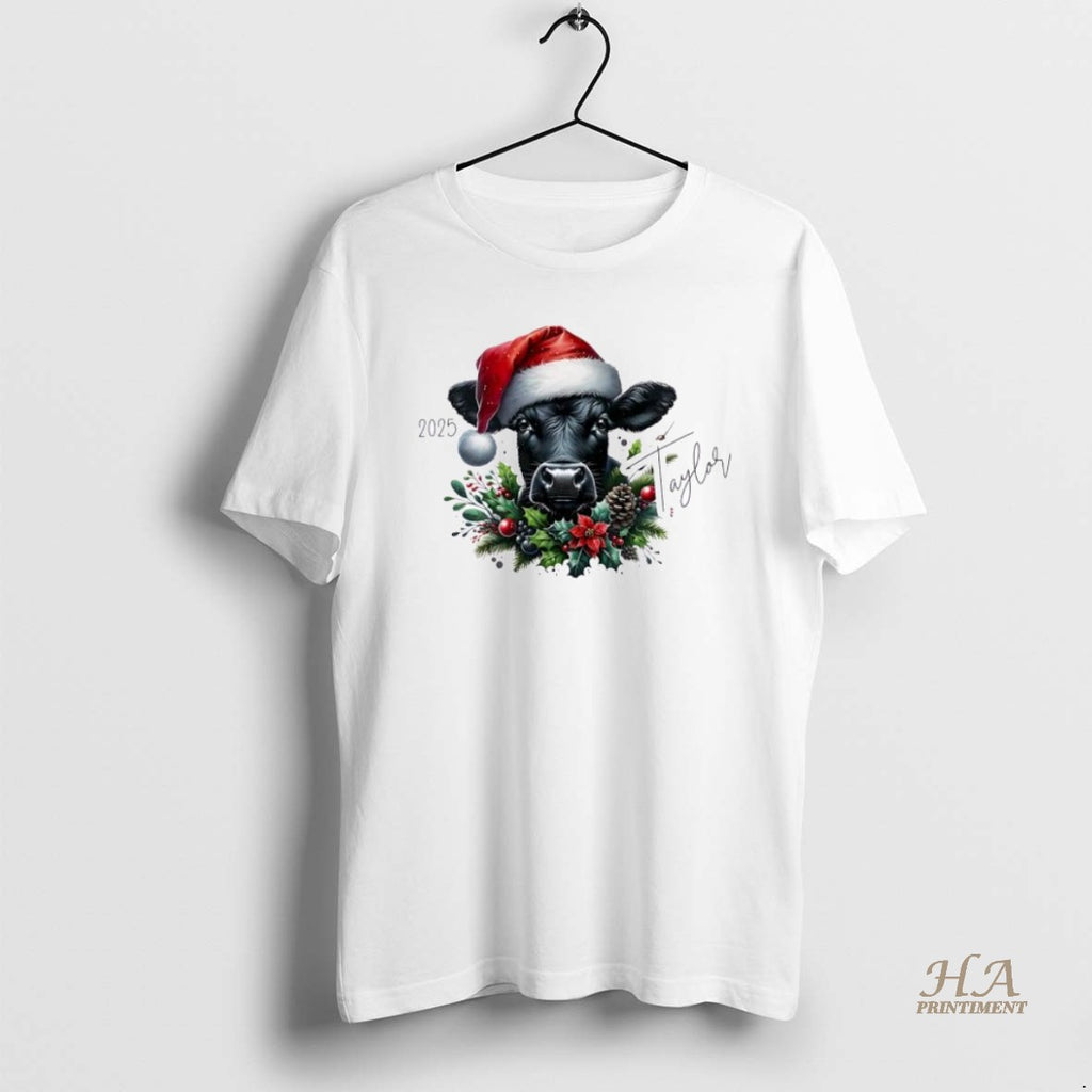 Official Black Cow Xmas Babys First Christmas Personalized Ornaments White Shirt Hoodie Sweatshirt | PurePodTees.com
