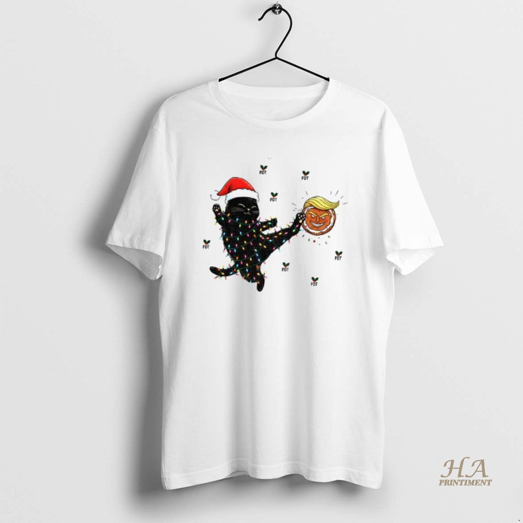 Official Black Cat Kick Trump Cookie Fdt Christmas 2025 Shirt Hoodie Sweatshirt | PurePodTees.com
