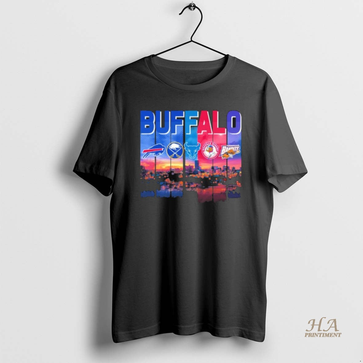 Official Buffalo Sports Teams Logo 2025 Retro Skyline Shirt Hoodie Sweatshirt | PurePodTees.com
