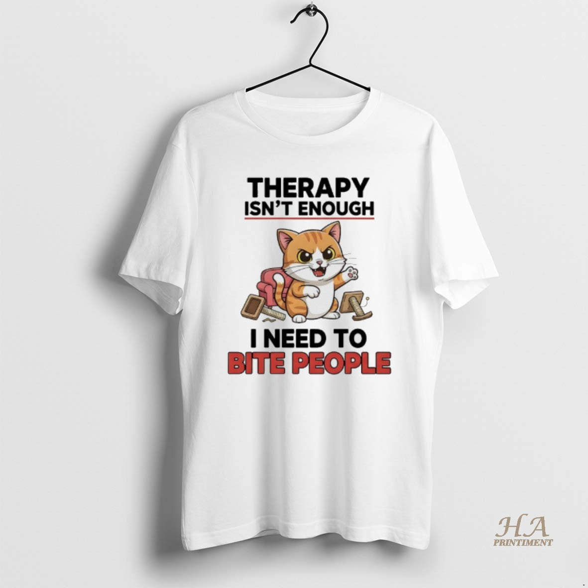 Official Cat Therapy Isnt Enough I Need To Bite People Shirt Hoodie Sweatshirt | PurePodTees.com