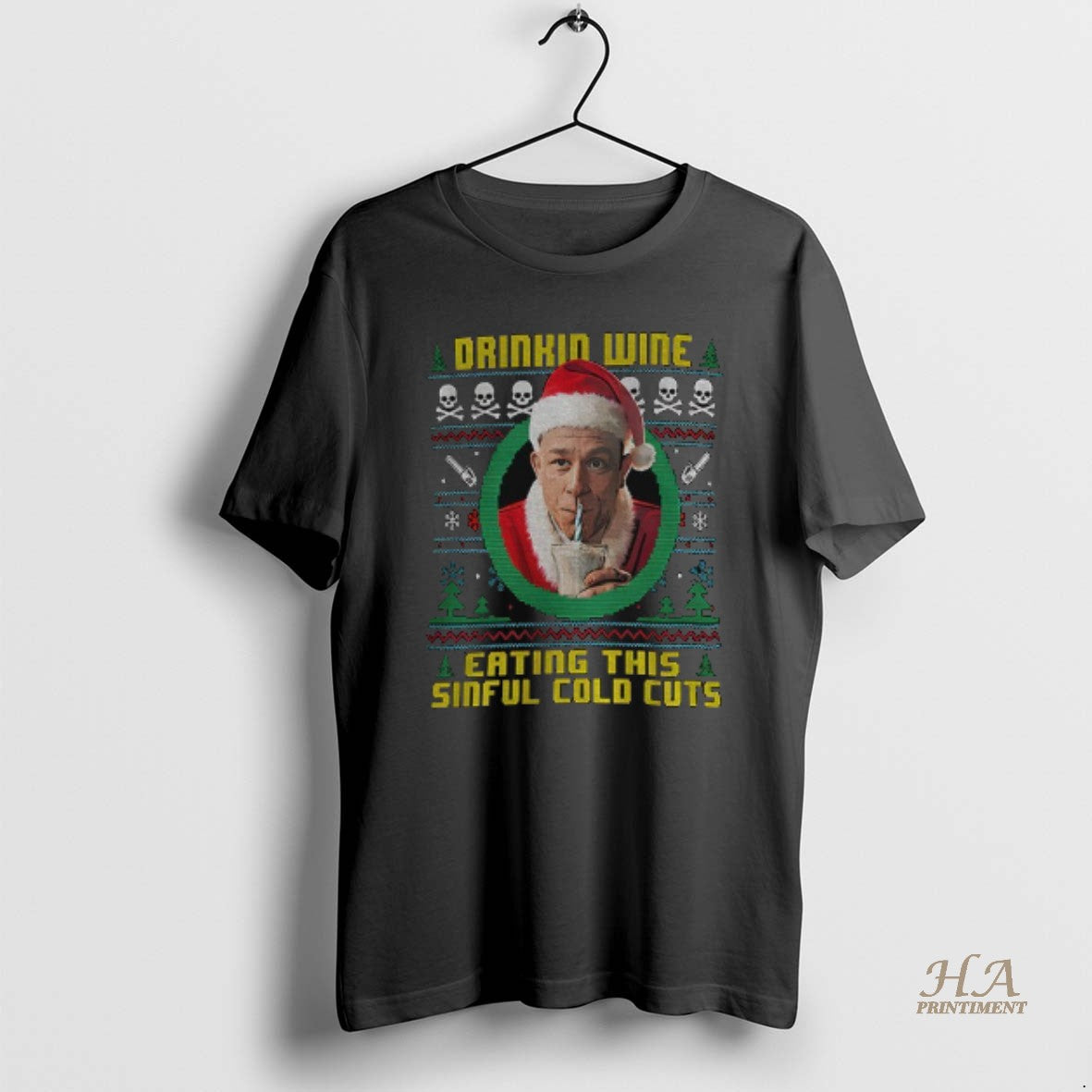 Official Charlie Hunnam Ed Gein Ugly Christmas Drinking Wine Eating These Sinful Cold Cuts Shirt Hoodie Sweatshirt