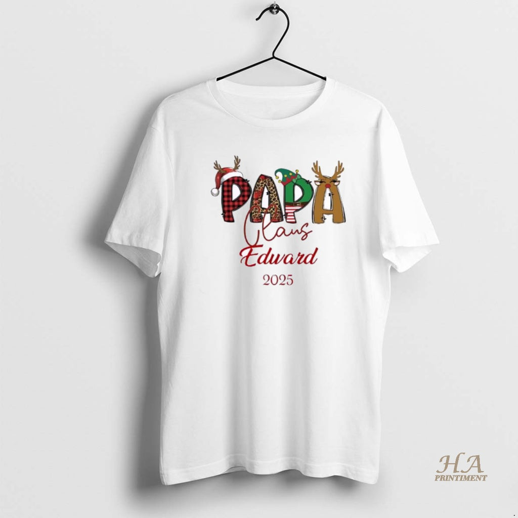 Official Christmas Papa Claus 2025 Personalized Ornaments White Shirt Hoodie Sweatshirt | PurePodTees.com