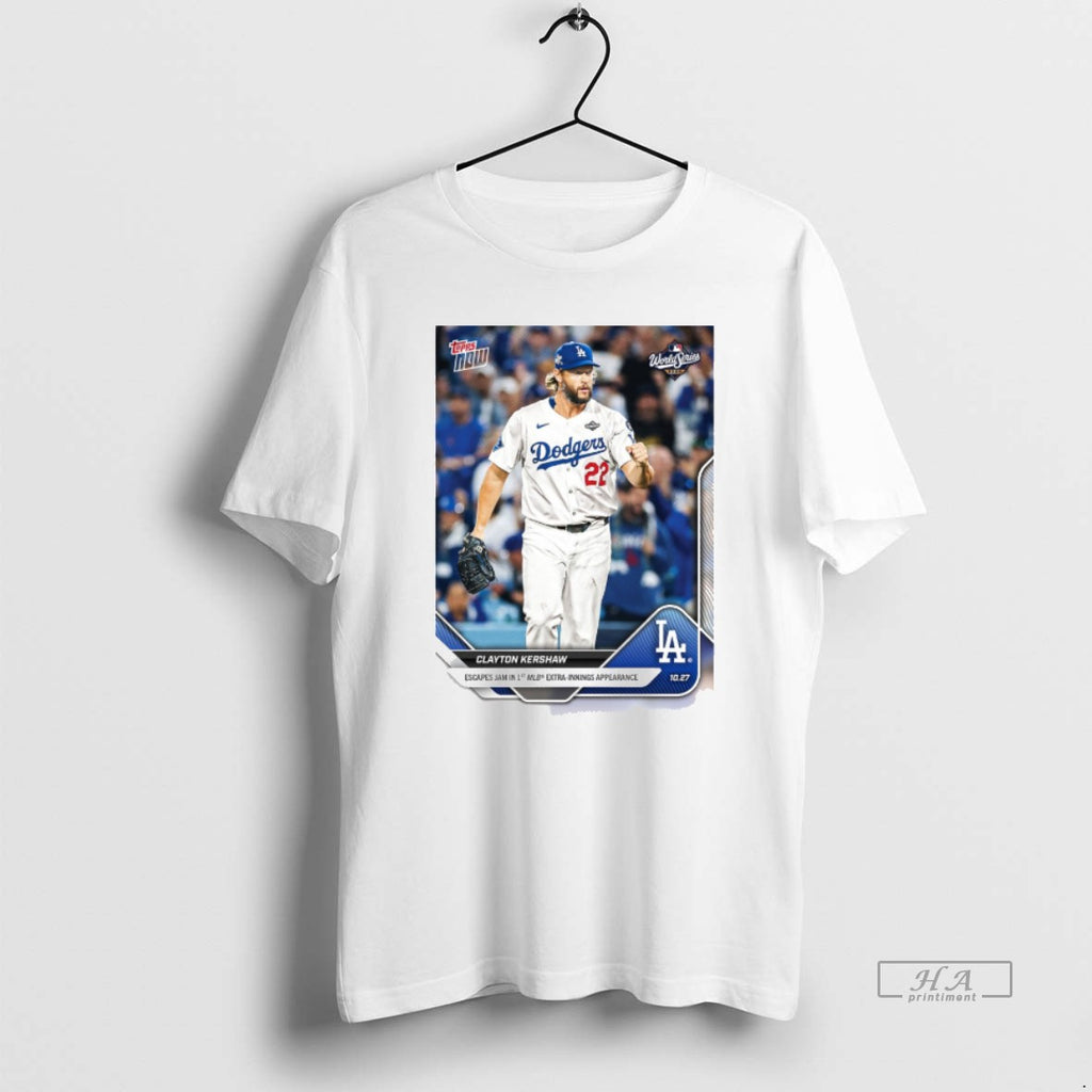Official Clayton Kershaw 2025 Mlb Topps Los Angeles Dodgers Escapes Jam In 1st Mlb Extra Shirt Hoodie Sweatshirt