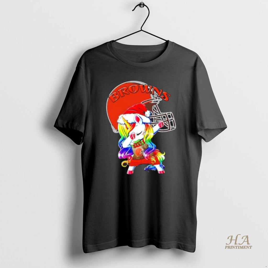 Official Cleveland Browns X Unicorn Santa Hat Dabbing Merry Christmas Shirt Hoodie Sweatshirt | PurePodTees.com