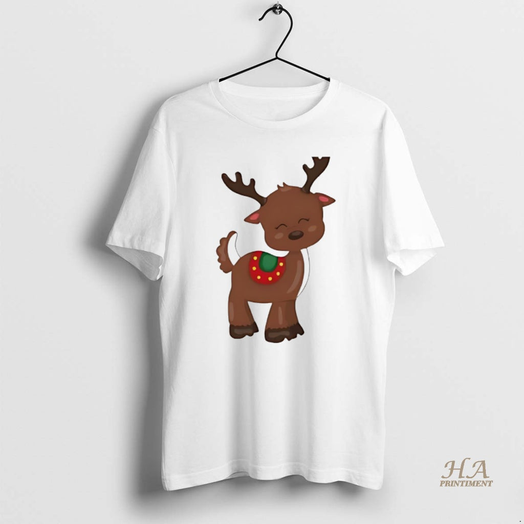 Official Cute Christmas Reindeer Cartoon Illustration White Shirt Hoodie Sweatshirt | PurePodTees.com
