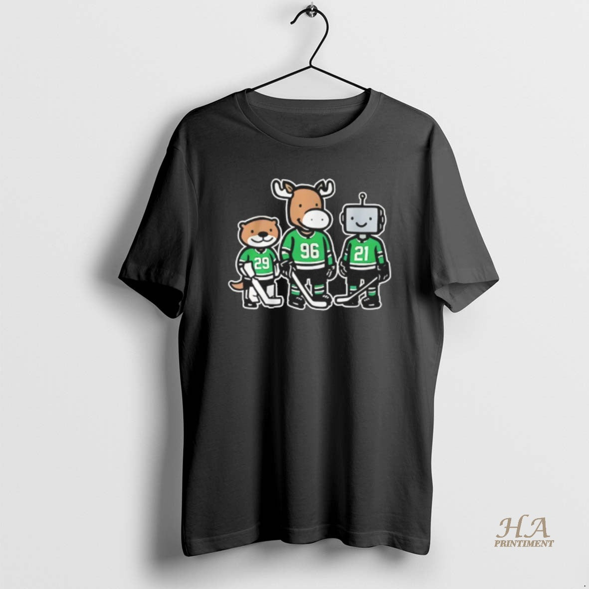 Official Dallas Hockey Jake Oettinger Mikko Rantanen And Jason Robertson Otter Moose And Robo Guys Shirt Hoodie Sweatshirt