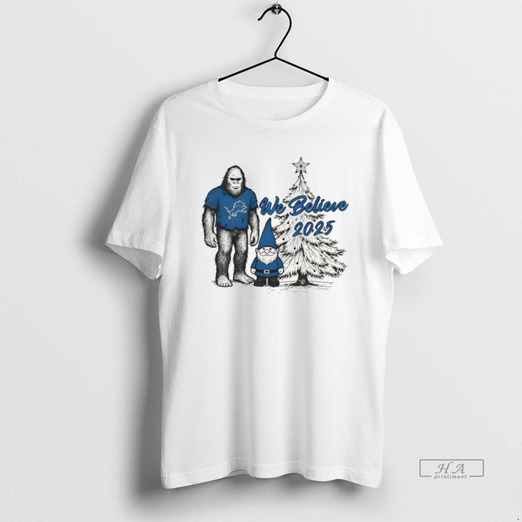 Official Detroit Football Big Foot And Gnome We Believe Christmas 2025 Shirt Hoodie Sweatshirt | PurePodTees.com
