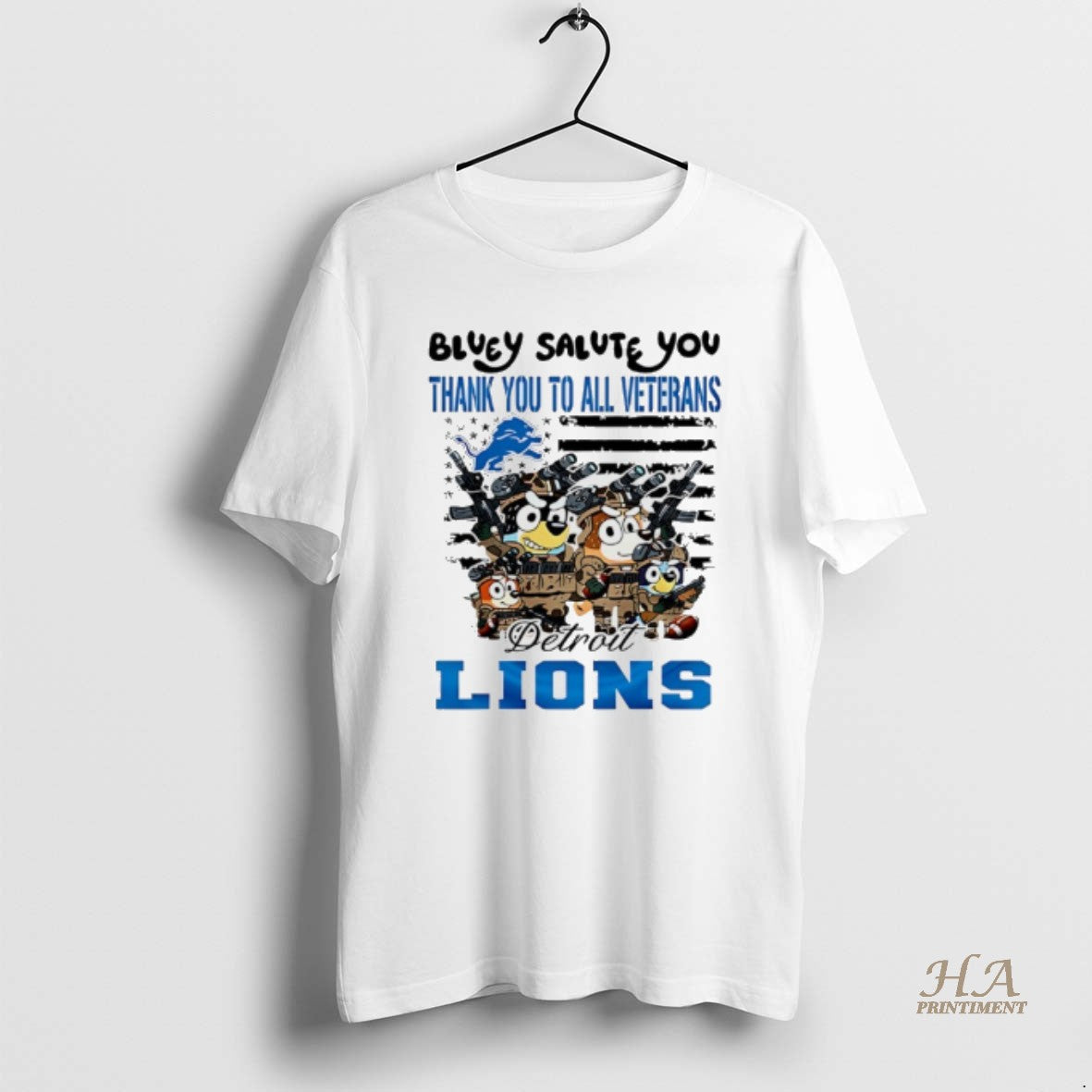 Official Detroit Lions Bluey Salute You Thank You To All Veterans Shirt Hoodie Sweatshirt | PurePodTees.com